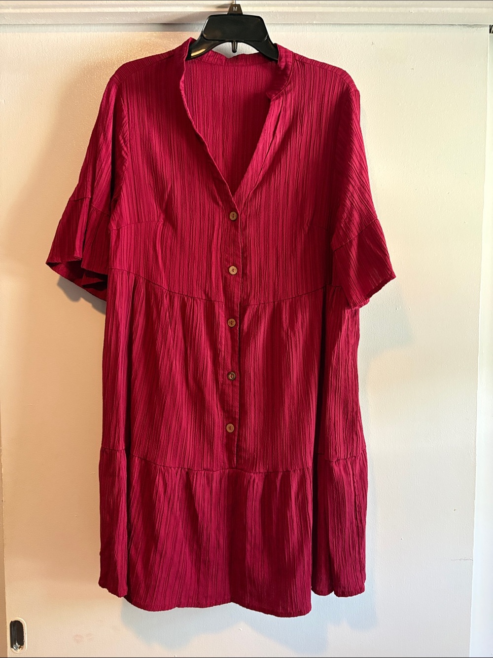 SHEIN Raspberry Button-Front Mini Dress